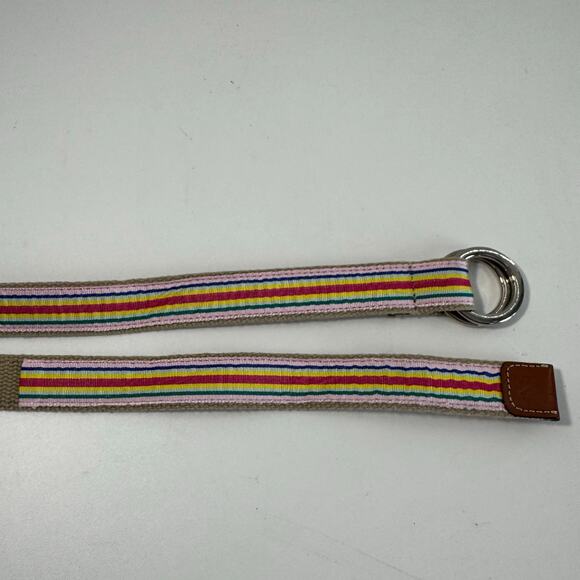IZOD Women's Grosgrain Ribbon Belt Pink Blue Yellow Stripe Canvas Summer 38in - Picture 6 of 6